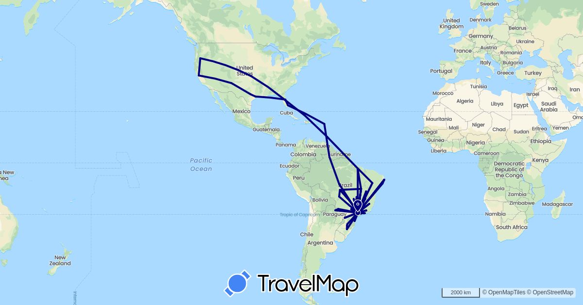 TravelMap itinerary: driving in Brazil, Grenada, Netherlands, Turks and Caicos Islands, United States (Europe, North America, South America)